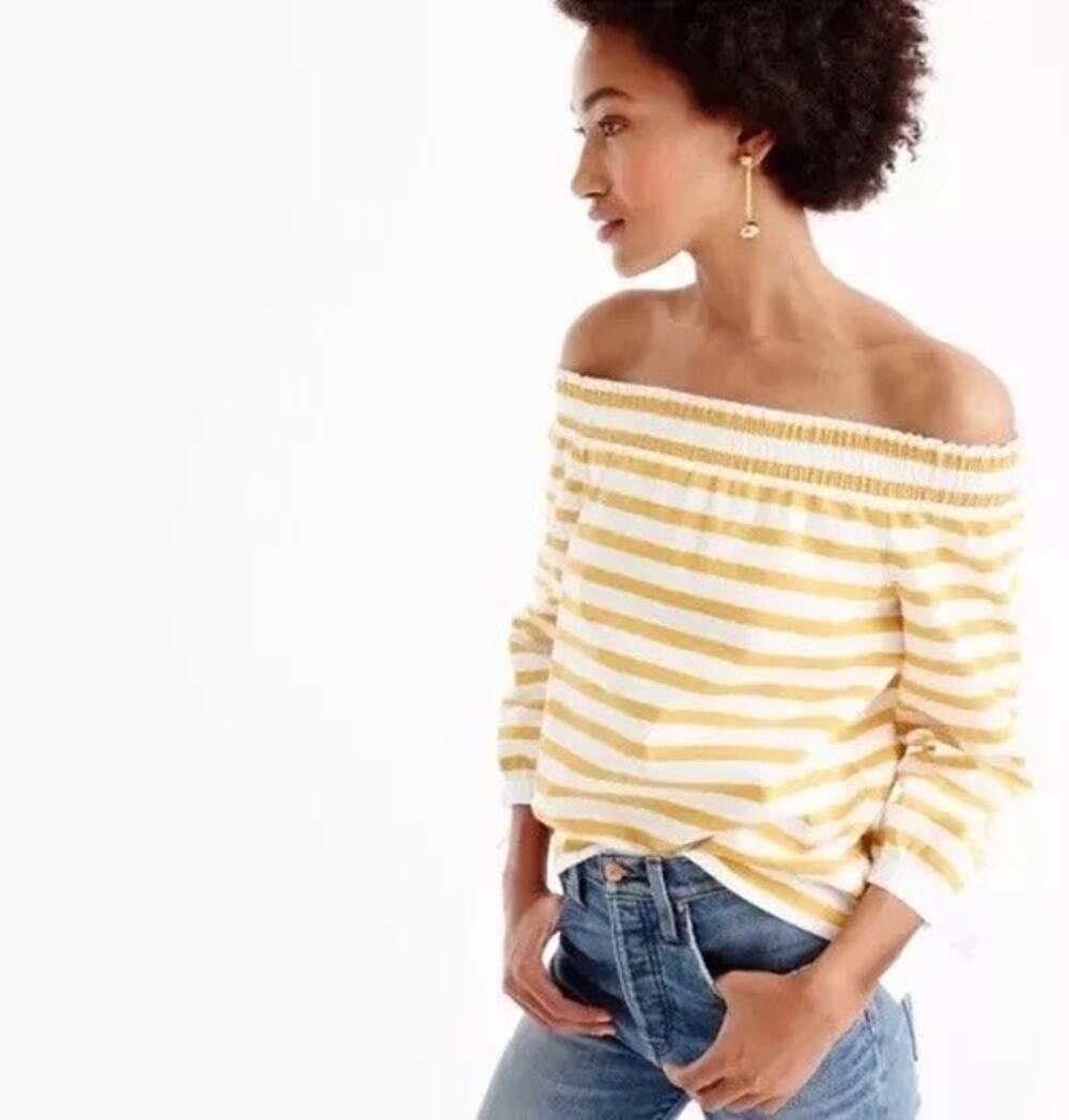 J. CREW Striped Long-Sleeve Off-The-Shoulder Top NWOT